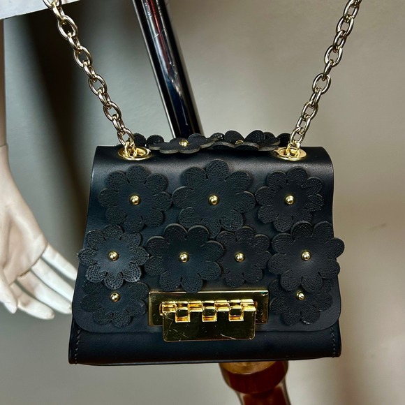 Zac Posen Handbags - Whimsical Minimalist Zac Posen Black Eatha Mini bag Floral Chain Crossbody Y2K